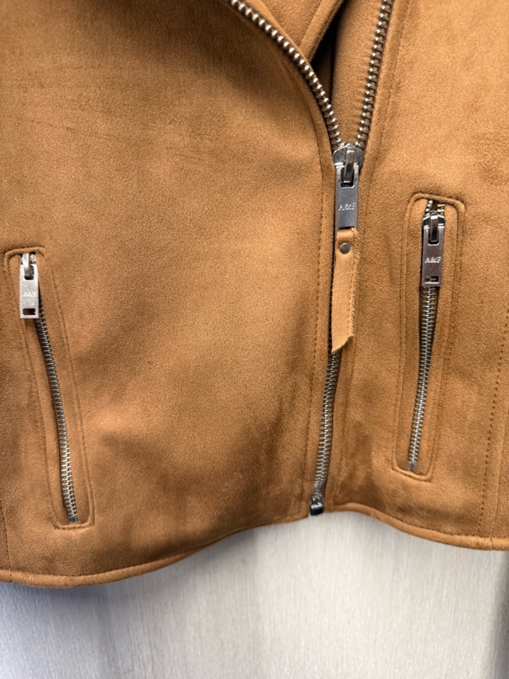 Abercrombie & Fitch Faux Leather Moto Jacket Camel Brown, Size Small - Picture 7 of 10